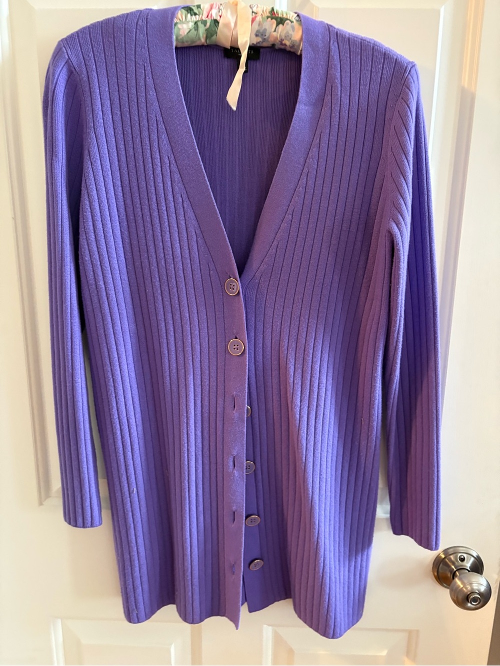 Talbots Purple Ribbed Button-Front Cardigan and Vest Sweater Set